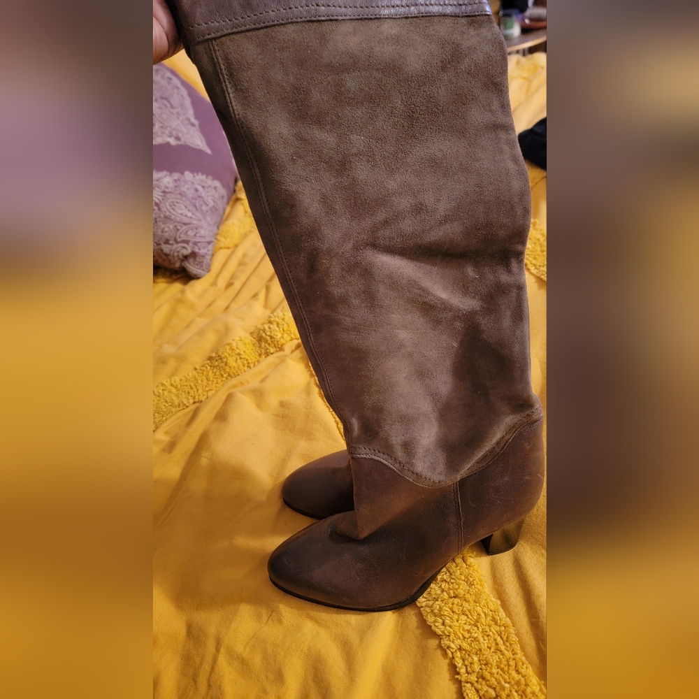 Multimedia Taupe Suede & Leather Heeled  Italian Pull On Boots